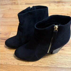 Black Ankle Boots with Gold Zipper